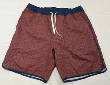 Fair Harbor Swim Trunks Mens Large Red Geometric Lined Bathing Suit Shorts