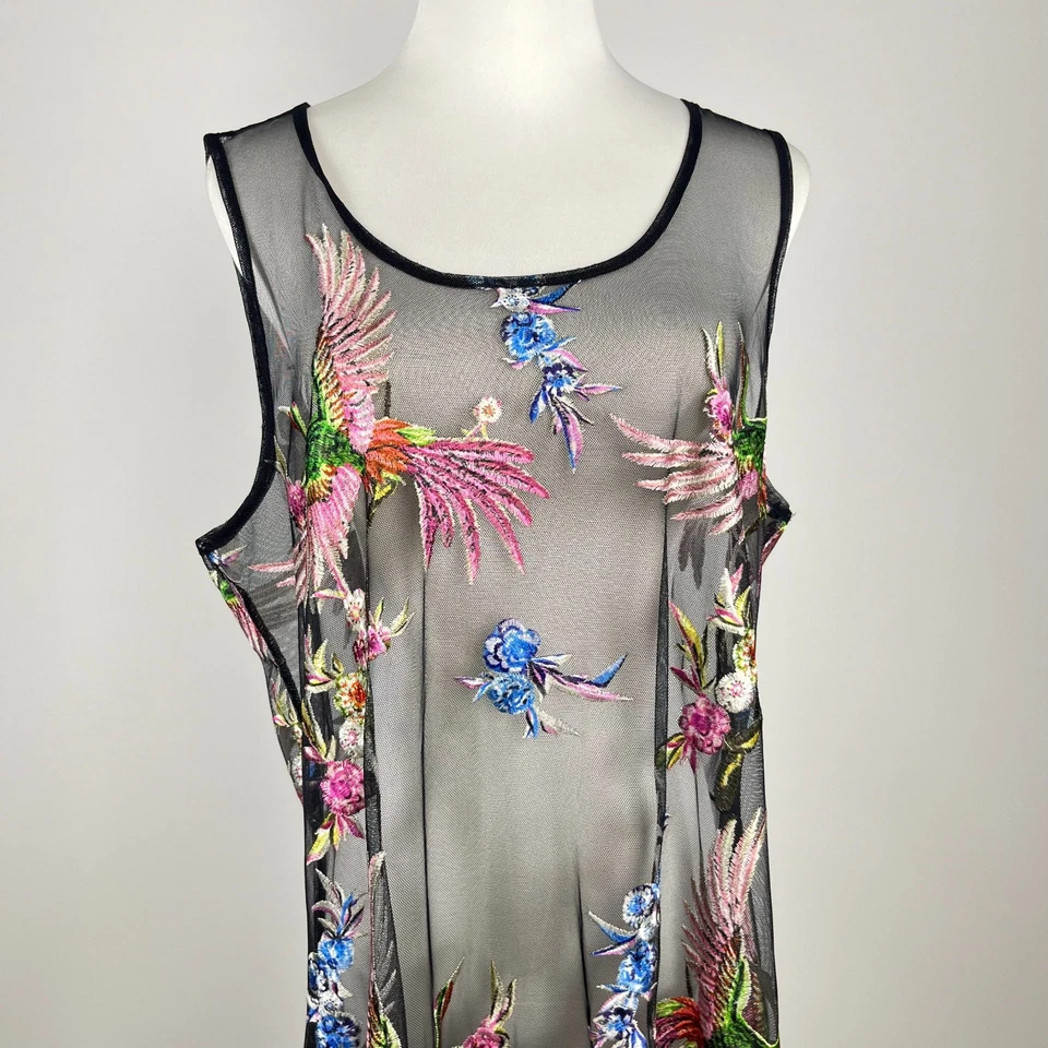 NUEVO SIN ETIQUETAS Vestido Johnny Was Mazzy Bird Of PARADISE MAXI MALLA BORDADO FLORAL XL Foto 3 de 4