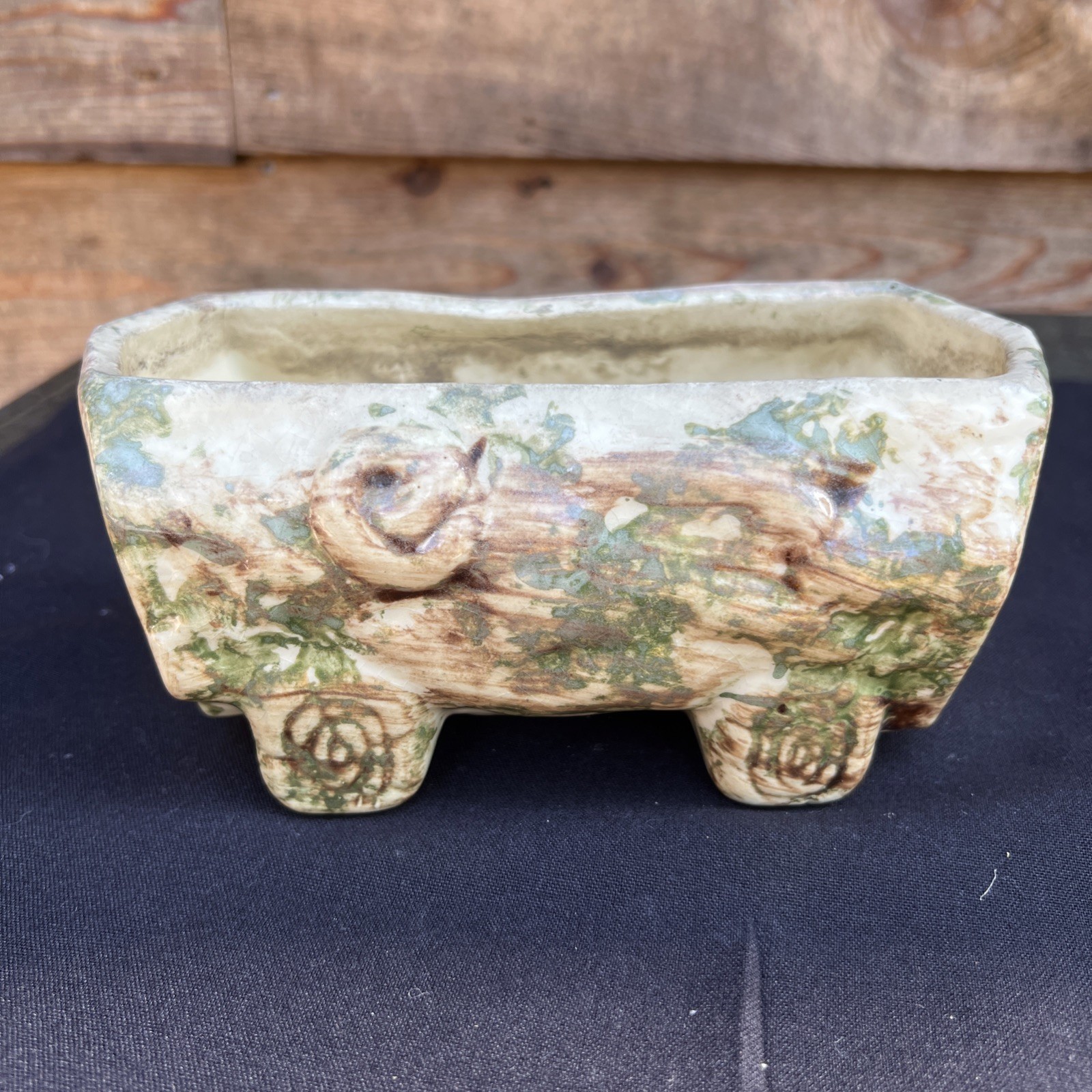 Vintage Log Shaped Planter Mid Century Pottery Ceramic Wood Forest