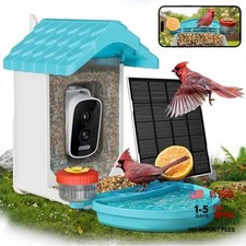 2-in-1 Smart Wild Bird Feeder  Bath with 4K HD Camera, AI Blue  White