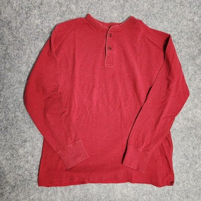 LL Bean River Driver Shirt Men XL Red Heathered Two Layer Wool Blend Henley
