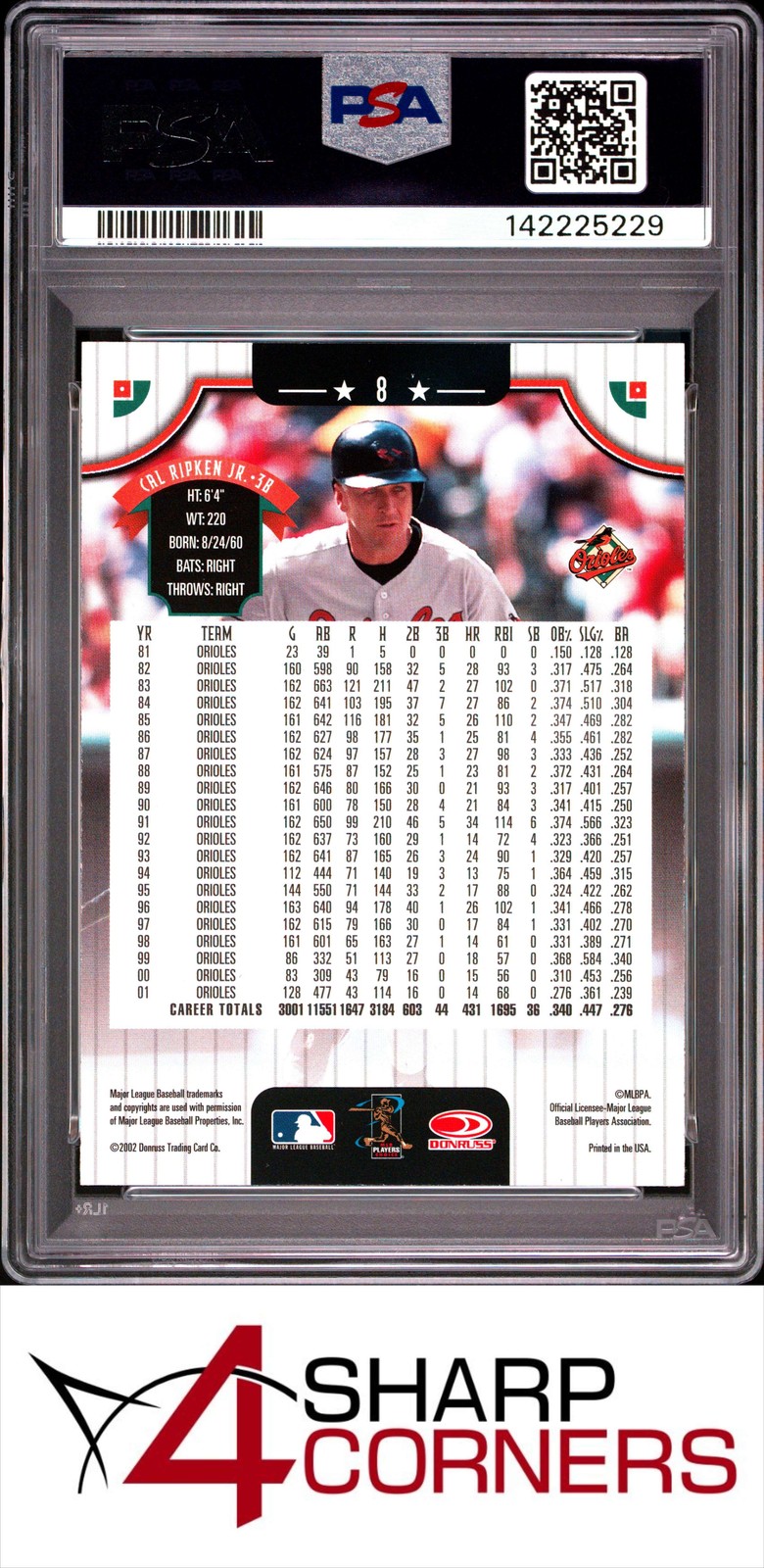 2002 DONRUSS #8 CAL RIPKEN JR. ORIOLES HOF PSA 10 view 2