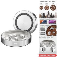Slow Feeder Dog Bowl 2 Cup Stainless Steel Non Slip Base Maze Puzzle Medium