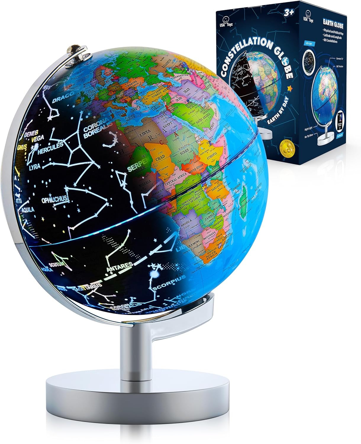 USA Toyz Illuminated Globe for Kids Learning- 3-in-1 STEM Globes of the World wi