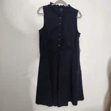 Ann Taylor 14P Black A-Line Dress Ruffle Button Up Pocket Petite 14 LBD