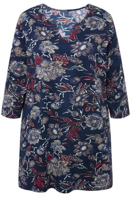 Ulla Popken große Größen Longshirt 42+ marine Longshirt Blüten A Linie 3 4 Arm