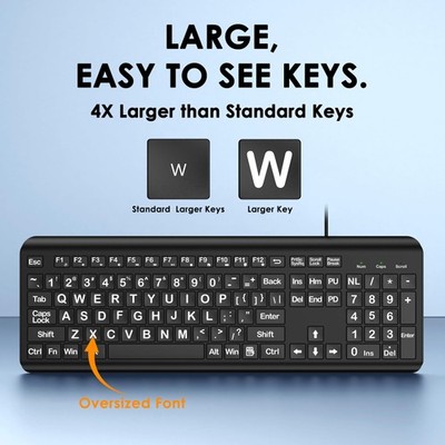 ティア Large Print Computer Keyboard Wired USB Full Size with 4X