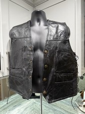 Vintage Black Leather Vest Buffalo Nickel Buttons Premium Biker Riding Vest M