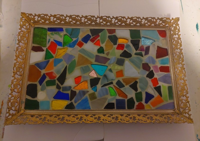 Mirror Dresser Tray Reworked With Mosaic Glass With Accessories 