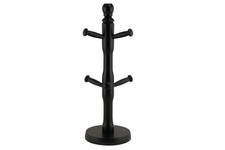 Image of Mug Tree Holder Beechwood Black Holds Mugs Modern Kitchen Space Saving Organizer