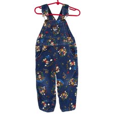 OshKosh B'gosh Vintage Corduroy Overalls Kids 2T Blue Camping Fishing Bear USA
