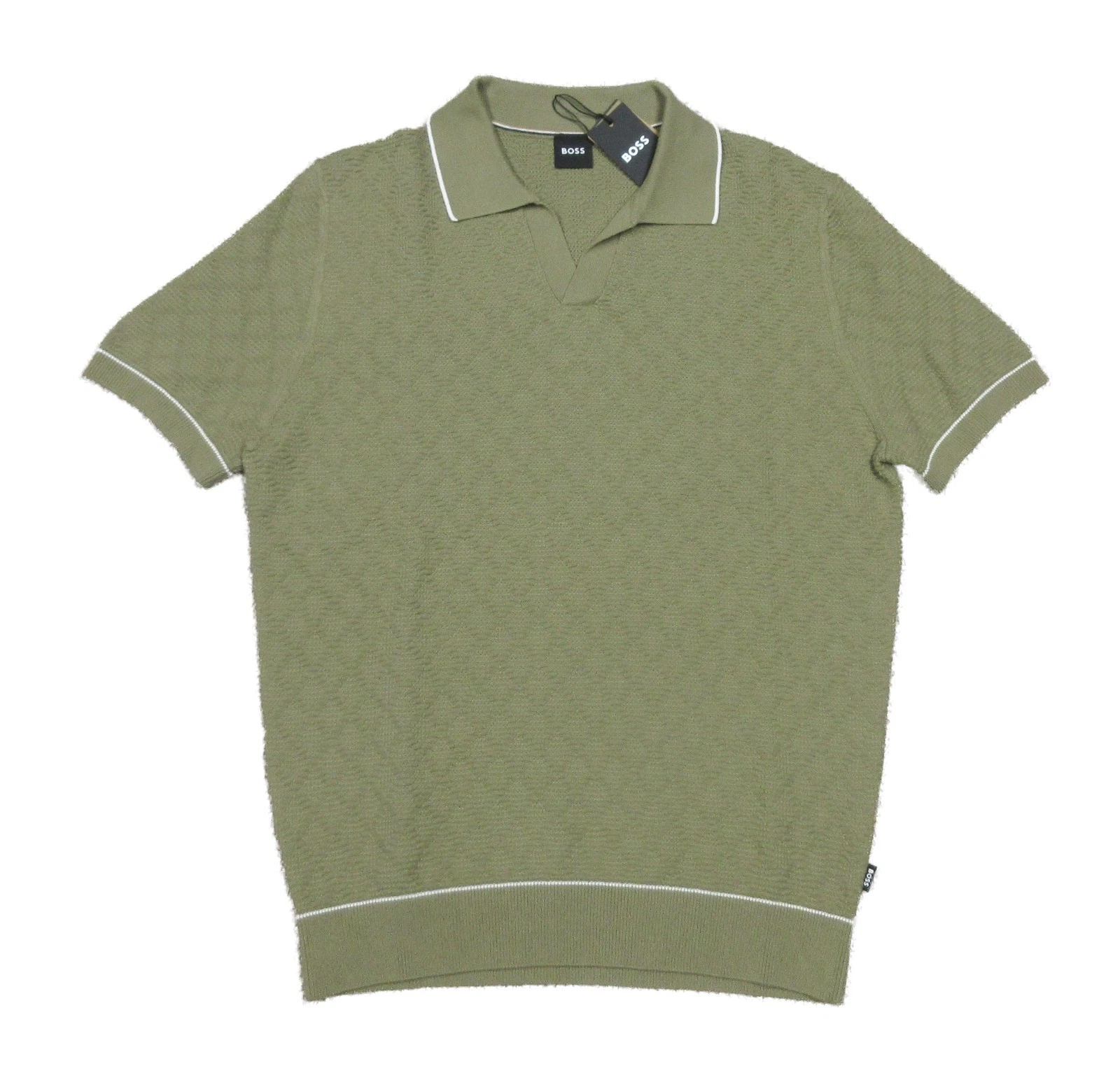 Boss Hugo Boss Men's Green Irenzo Textured Pattern Cotton Polo Sweater XL