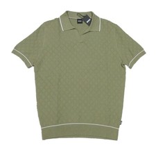 Boss Hugo Boss Men's Green Irenzo Textured Pattern Cotton Polo Sweater L
