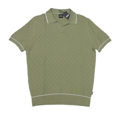 Boss Hugo Boss Men's Green Irenzo Textured Pattern Cotton Polo Sweater XL