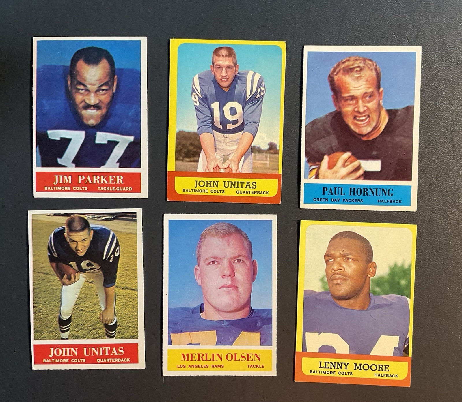 Lot of 6 1960's Topps Football Cards Unitas Moore Hornung