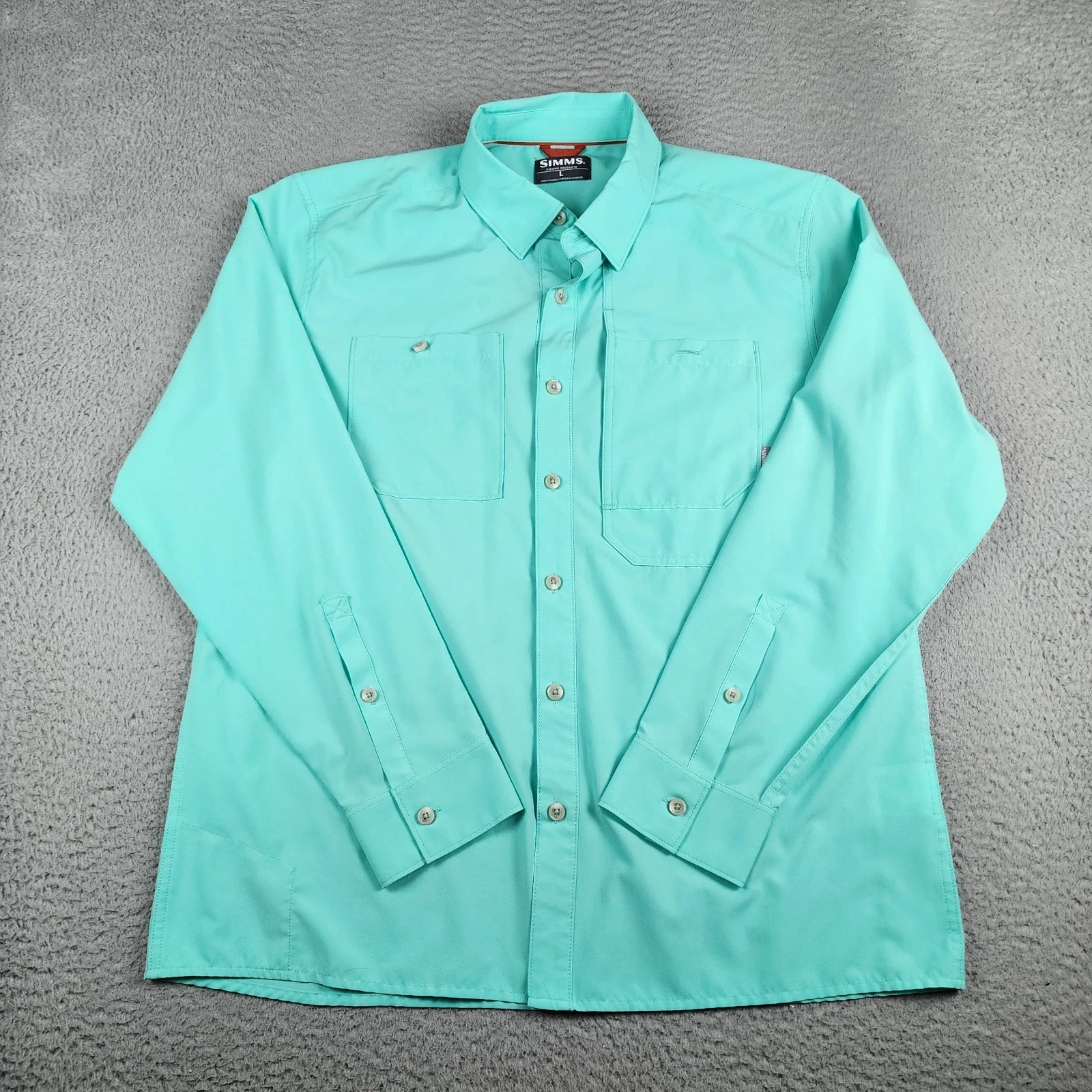 Simms Shirt Mens Large Green Button Up Long Sleeve Fishing Camping Outdoors