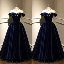 Elegant Velvet Navy Women Evening Dresses Off Shoulder A Line Ladies Prom Gown