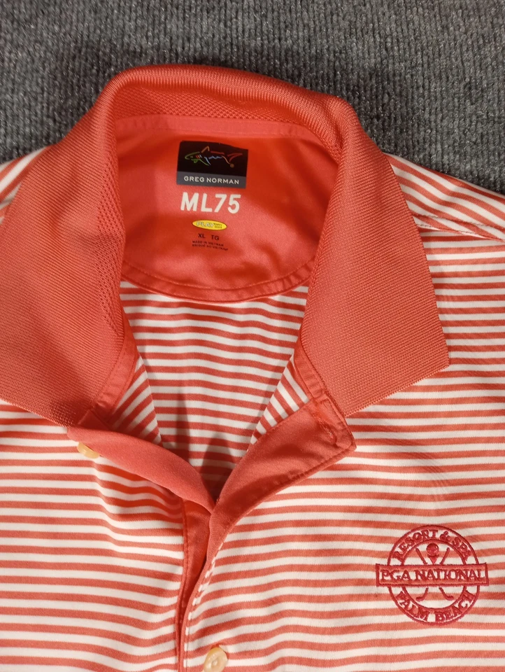 GREG NORMAN Golf ML-75 Polo PGA Nacional Bordado Logo Para Hombre XL Naranja Foto 3 de 4