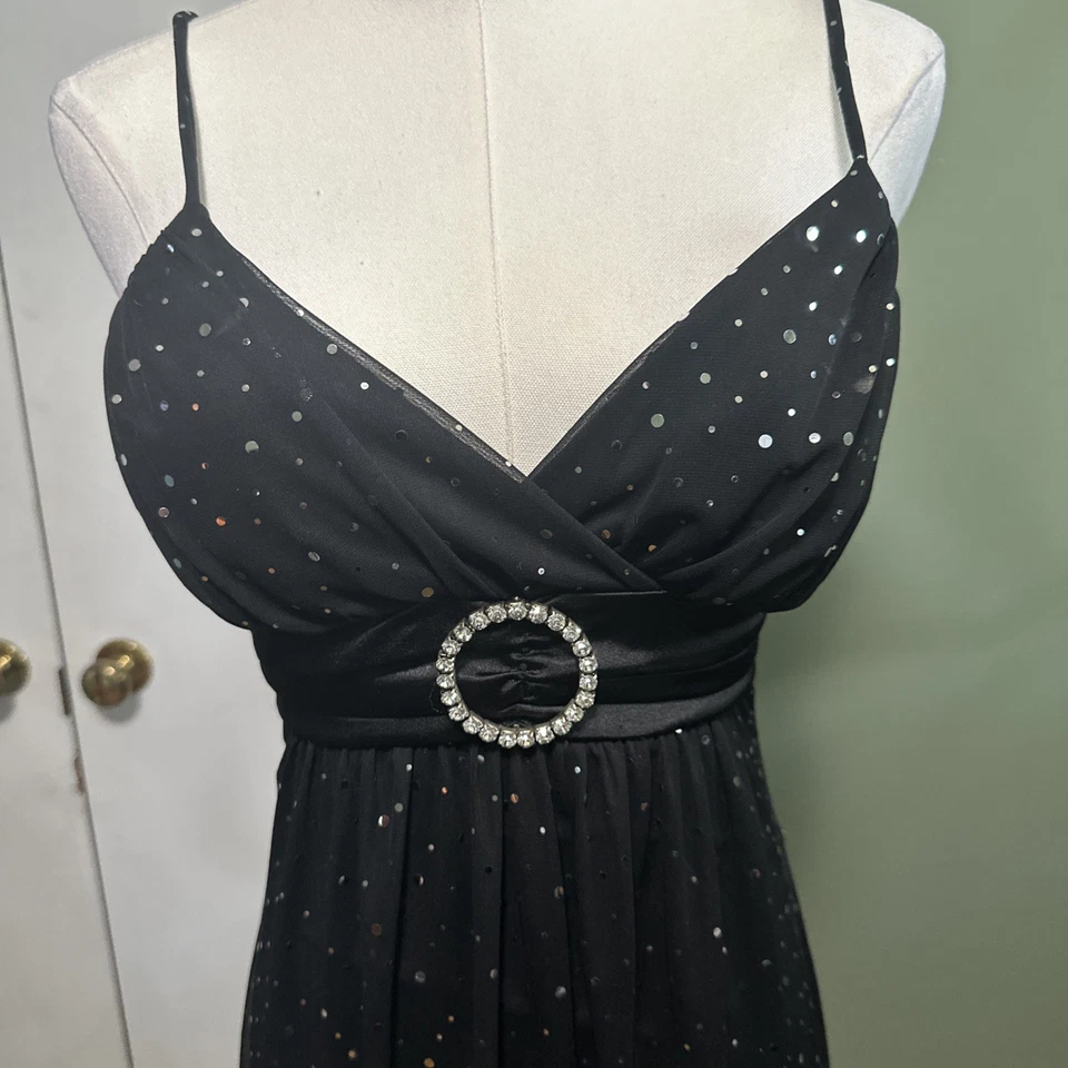 Vestido Vintage Y2K Tabú Negro Holográfico Lunares Correa Espagueti Talla S Foto 4 de 4