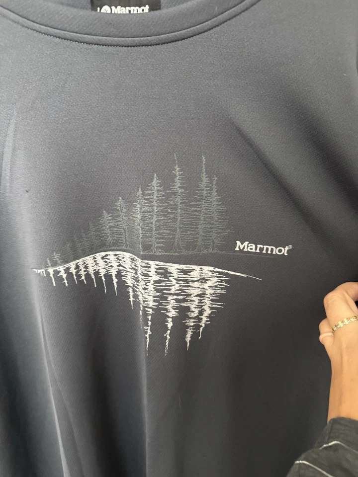 Marmot 男式 XXL Performance T 恤灰色短袖户外远足图案T — 第 2/4 张图片