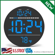 Digital Wall Clock with Large LED Display, Auto-Brightness, Temperature, Low-Ref