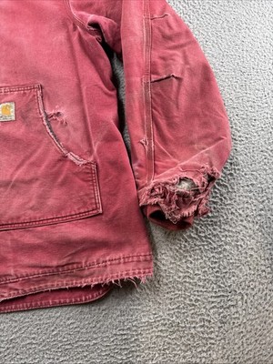 Vintage Carhartt C68 DKR Red Fleece Lined Hooded Work Jacket Size