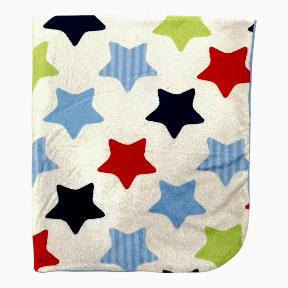 Garanimals 白色毛绒婴儿毯蓝色红色绿色星星蓝色夏尔巴背 Lovey — 第 3/4 张图片