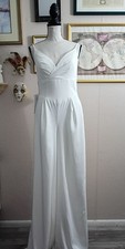Azazie Diamond White Jumpsuit Sleeveless Wedding Dress Lace Bow US L 