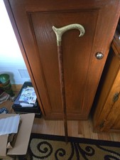 Vintage Brass Handle Wooden Walking Stick Cane 36"
