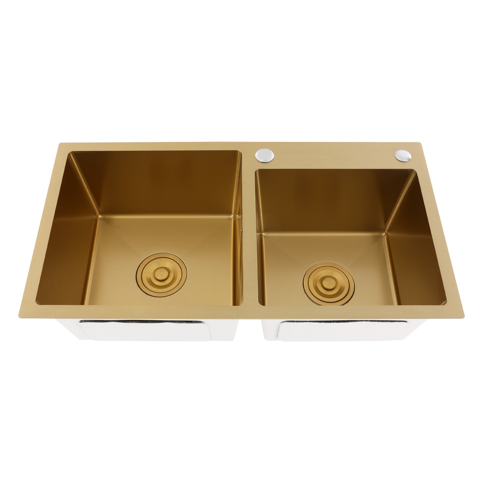 Undermount Double-Bowl Kitchen Sink, Multifunctional Stainless Steel Sink, Gold