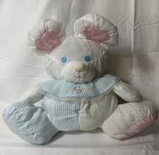 Vintage Fisher Price Stuffed Rattle Plush Baby Puffalump Mouse 1988 Collar Blue