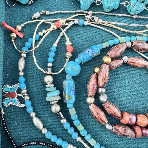 Southwestern Turquoise Liquid Silver Costume Necklace Beaded Jewelry LOT 11pc - 第 4/7 張圖片