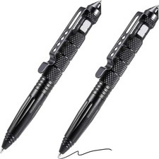 2PCS Tactical Pen Aluminum Self Defense with Glass Breaker Writing Black