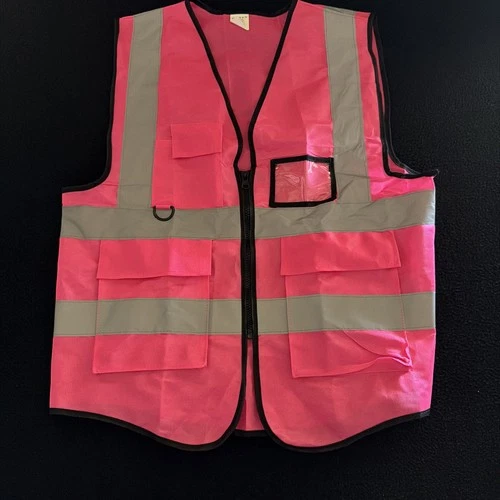 Pink Safety Vest Mesh Zipper Multi Pocket Parking Staff Non Reflective Lot Of 9 - product listing photo