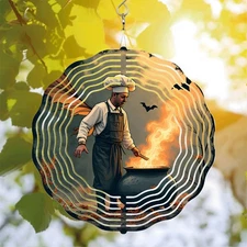 Metal Hanging Wind Spinners with Tree Ring Pattern Design - Unique Wind Chimes