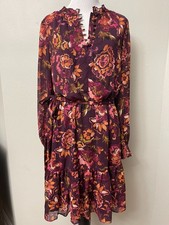 NWT! Vince Camuto Purple Orange Floral Fall Ruffle Dress Size 10