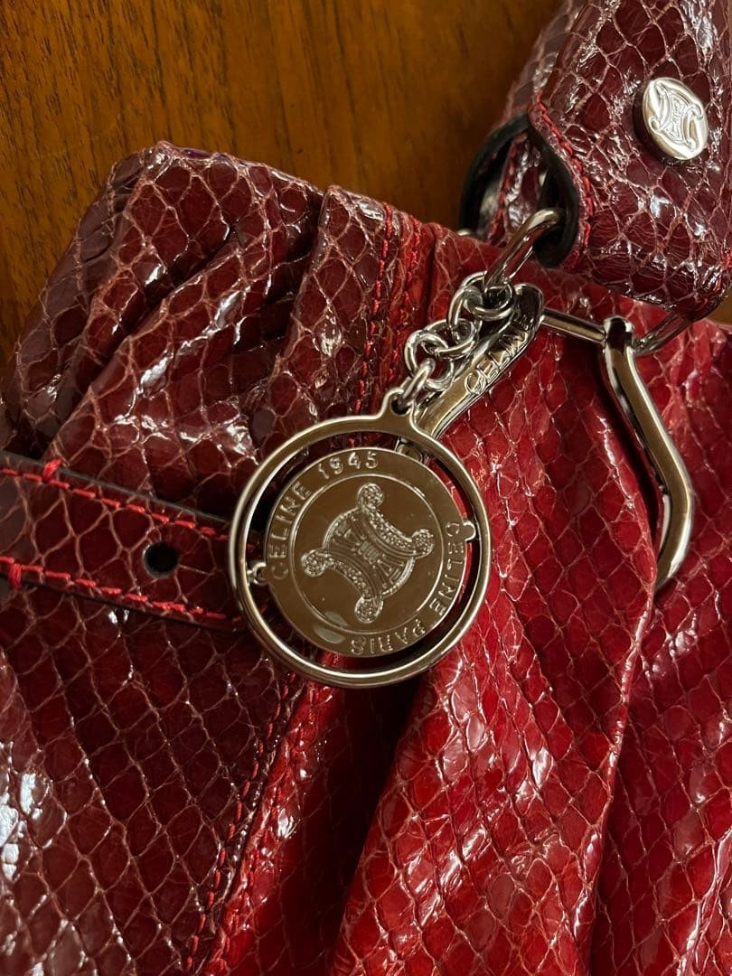 CELINE Pillow Python Embossed Leather Tote Bag Re… - image 3