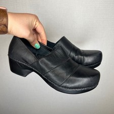 Dansko Black Leather Pleated Slip On Clogs Professional Shoes 4806020200 Size 41