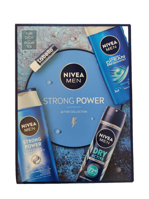 Nivea Men Strong Power Geschenkset Shampoo Duschgel 3in1 Deo 72h Spray Labello