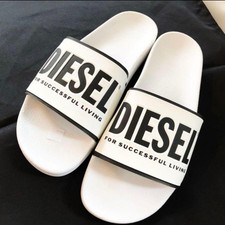 Diesel Men 10.0US Big Logo White Black Sandals Almost unused Luxury Casual Sleek
