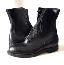 Vtg '94 BILTRITE 9.5W Black Leather Steel Cap Toe Military Combat Boots Zip/Lace