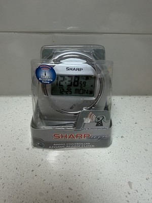 Sharp Atomic Digital Travel Alarm Clock Silver Automatic SPC364 night back light