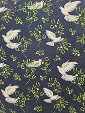 Bird Fabric / White Doves & Mistletoe Fabric Remnant / Quilting Crafts Gifts