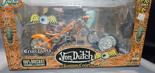 Jada Toys Von Dutch Kustom Cycles CRUEL WORLD 100% DIE-CAST ORANGE 1/10 Scale