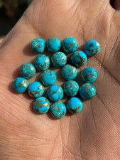 10Pcs Natural Blue Copper Turquoise 10MM Round Shape Cabochon Loose Gemstone Lot