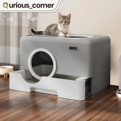 Enclosed Litter Box 20''x15'' Large Cat Toilet Odorless Groomer Anti Splash Scoop