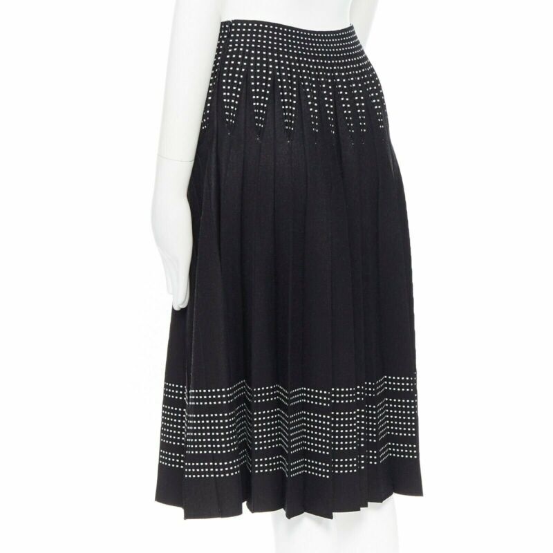 【関税&送料込】Alexander Mcqueen Flared Midi Skirt ALEXANDER MCQUEEN black white dot jacquard knit pleated