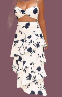 L'atiste by Amy Crop Top Tiered Maxi Skirt Dress Set 2 pc NWT size Small  NWT | eBay