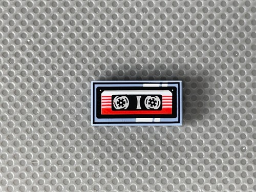LEGO 1x2 Sand Blue Tile Cassette Tape Red & White Striped Label Black Frame (x1) - Picture 8 of 8