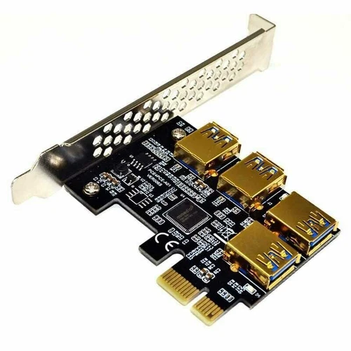New 4 Ports PCIe Riser Adapter Board PCI-E 1x to 4 USB 3.0 PCI-E Rabbet GPU